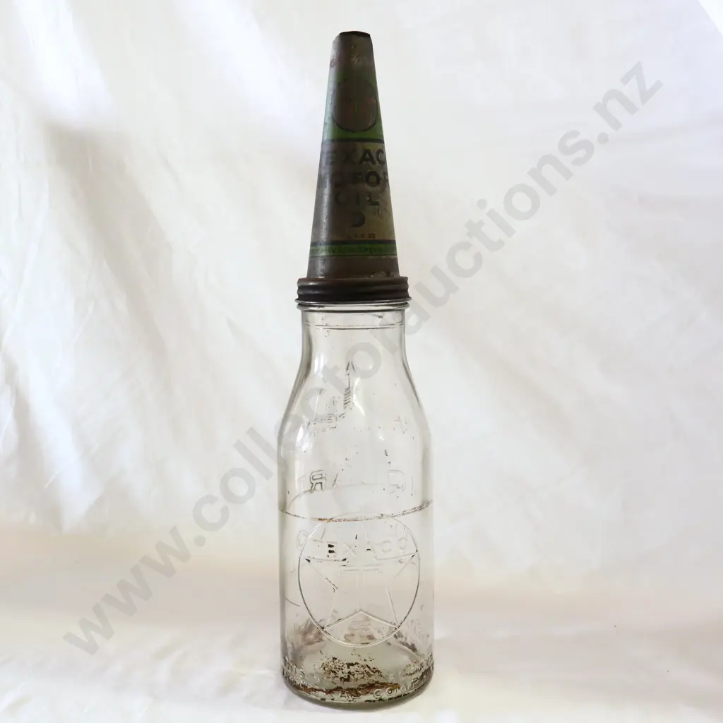 Texaco 1 Quart Oil Bottle And Tin Top Image 1++