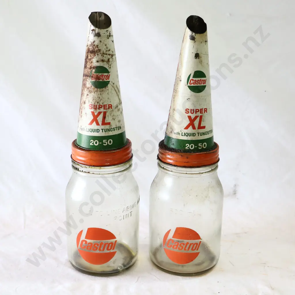 Castrol Oil Bottles And Castrol Super XL Bottle Tops x 2 Image 1++