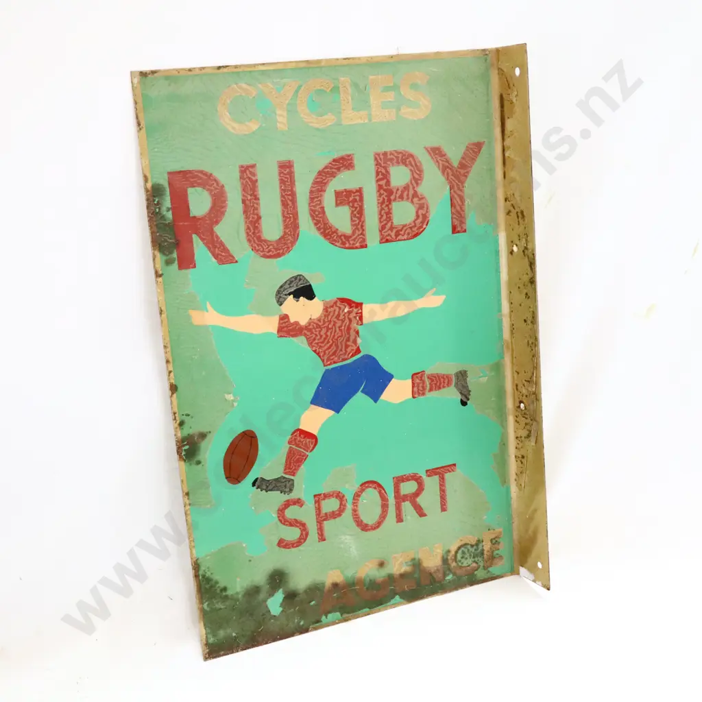 NEW OLD STOCK Rugby Bicycles Double Sided Flanged Sign Image 1++