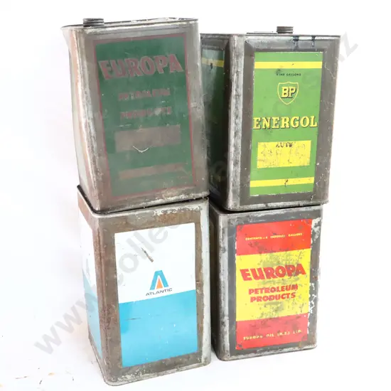 Europa, Atlantic, BP Energol And Europa Four Gallon Tins x 4