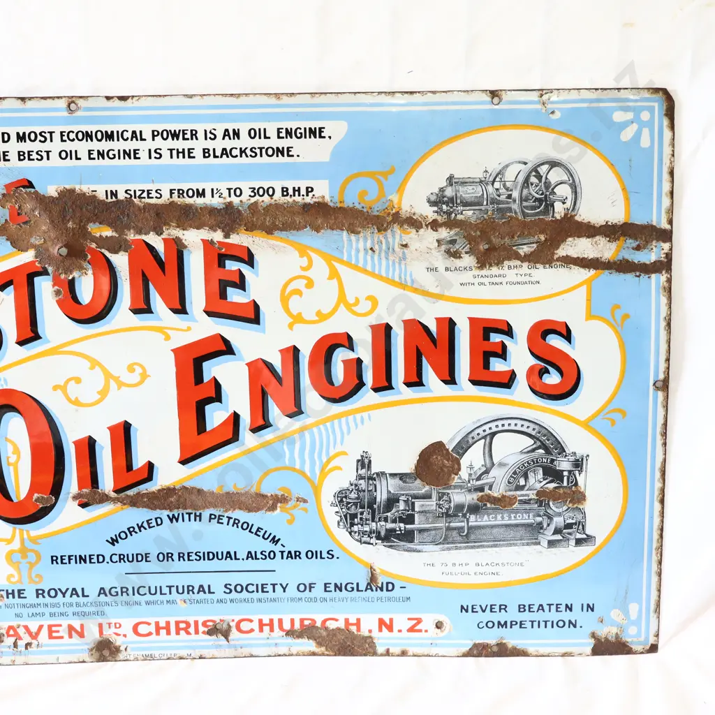 RARE Blackstone Engine Oils Christchurch NZ Enamel Sign Image 1++