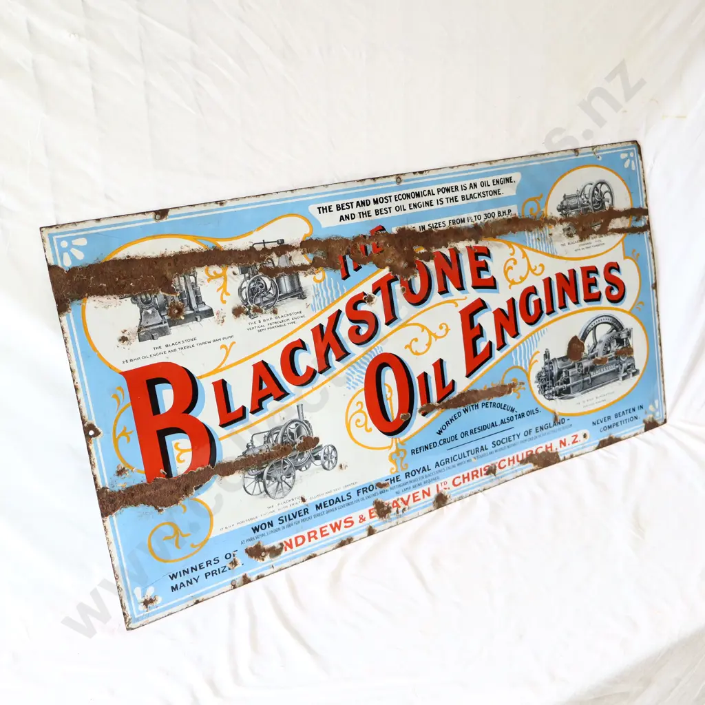 RARE Blackstone Engine Oils Christchurch NZ Enamel Sign Image 1++