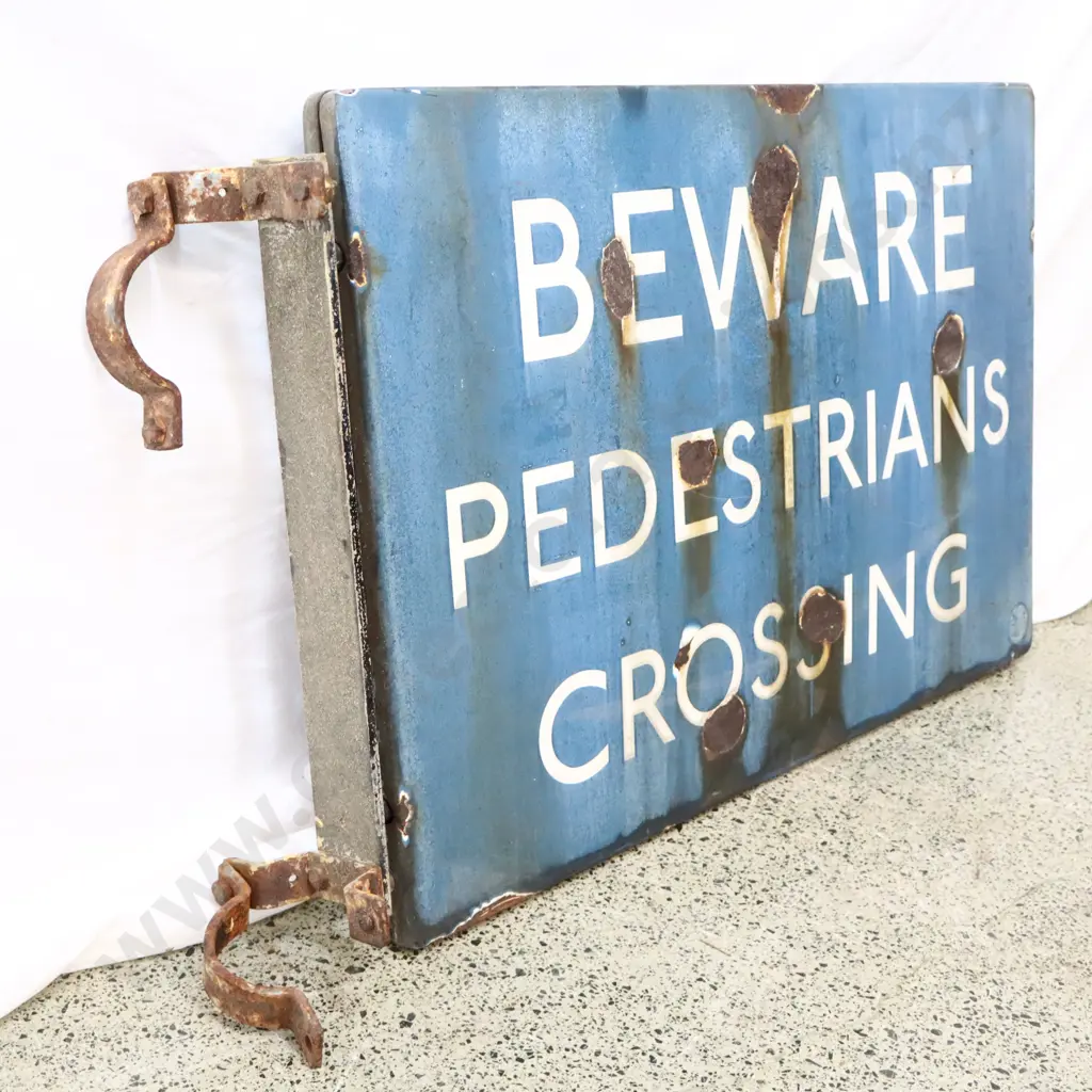 Beware Pedastrians Enamel Sign Image 1++