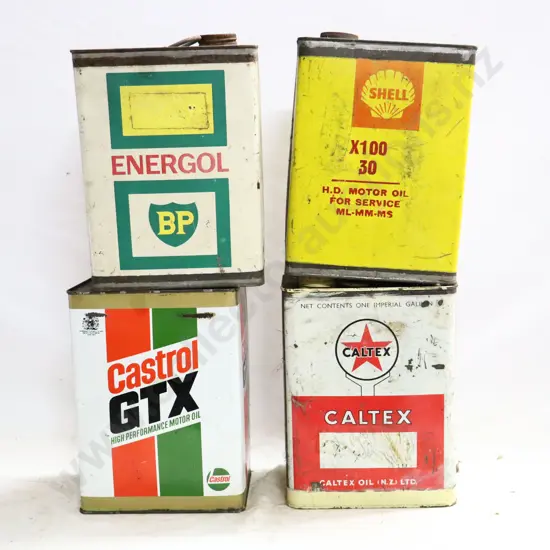 Castrol GTX, Caltex, BP Energol And Shell X100 Oil Tins