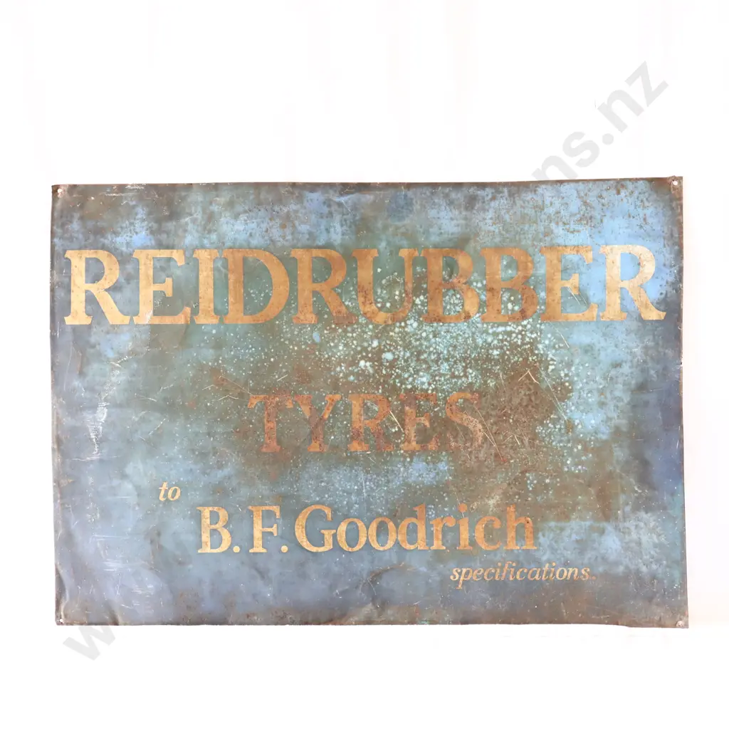 RARE EARLY Reidrubber to BF Goodrich Specifications Tin Sign Image 1++