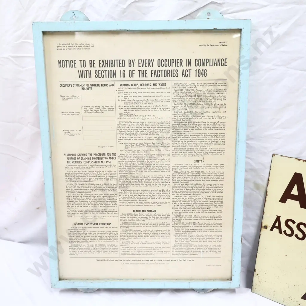 Alliance Enamel Sign 1950s Factory's Act Sign Image 1++