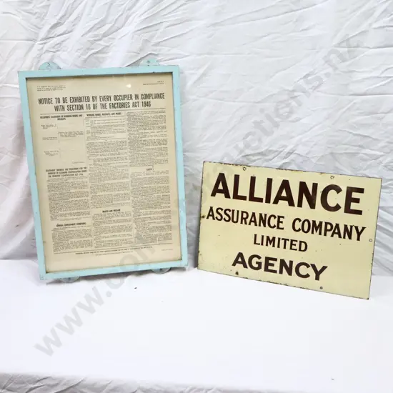 Alliance Enamel Sign 1950s Factory's Act Sign