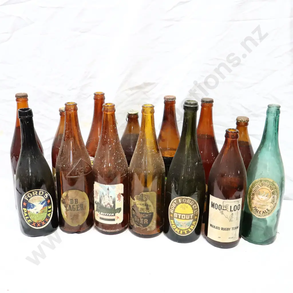 Labelled NZ Beer Bottles x 13 Image 1++