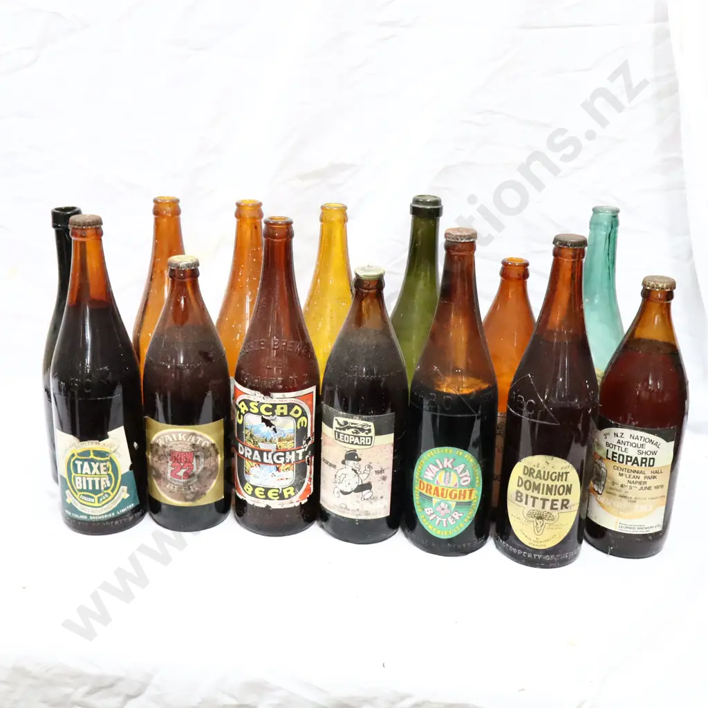 Labelled NZ Beer Bottles x 13 Image 1++
