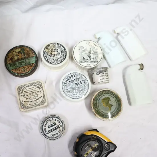 Antique Toothpaste Containers with Milk Glass Bottles