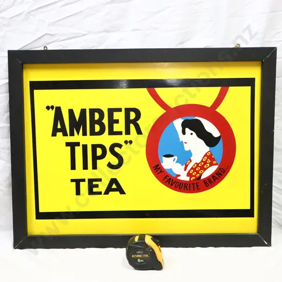 Amber Tips Tea Tin Handpainted Sign