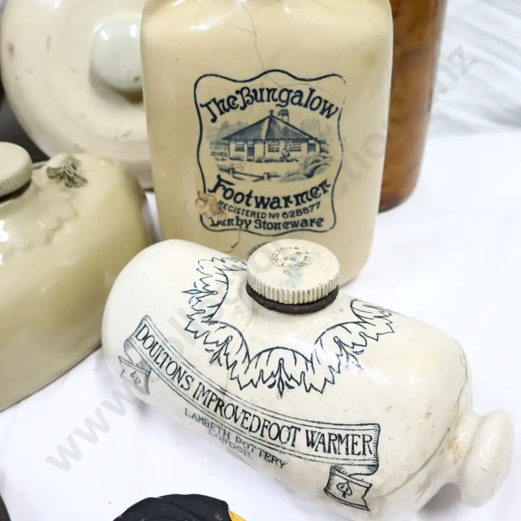 Antique Hot Water Bottles x 9, Stoneware Copper and Solid (Canadian Version) Image 1++