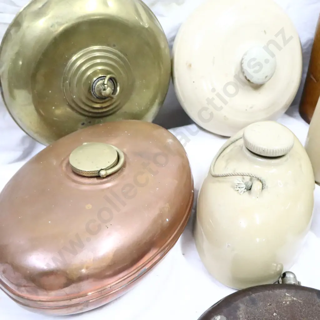 Antique Hot Water Bottles x 9, Stoneware Copper and Solid (Canadian Version) Image 1++