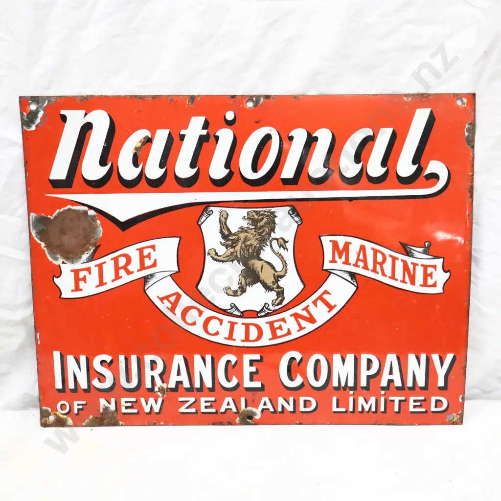 Rare National Insurance Company Of NZ Enamel Sign Image 1++