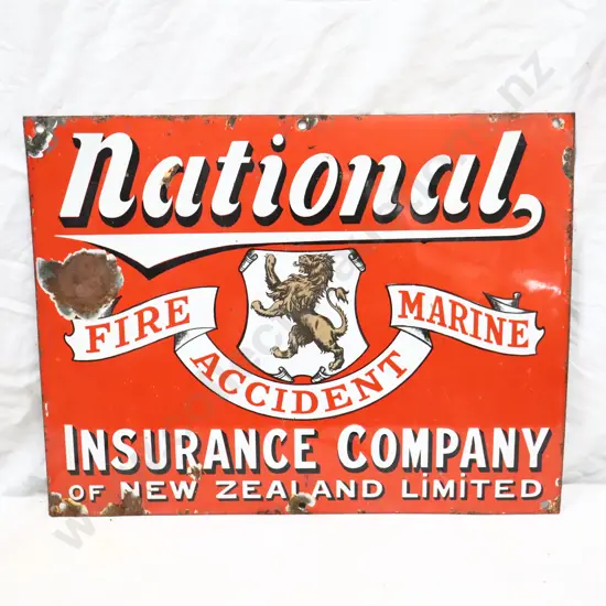Rare National Insurance Company Of NZ Enamel Sign