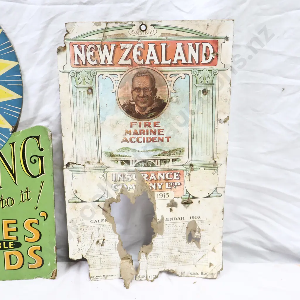 Yates Seeds Sign And New Zealand Insuracance Co 1916 Calender Featuring Maori Chief. Image 1++