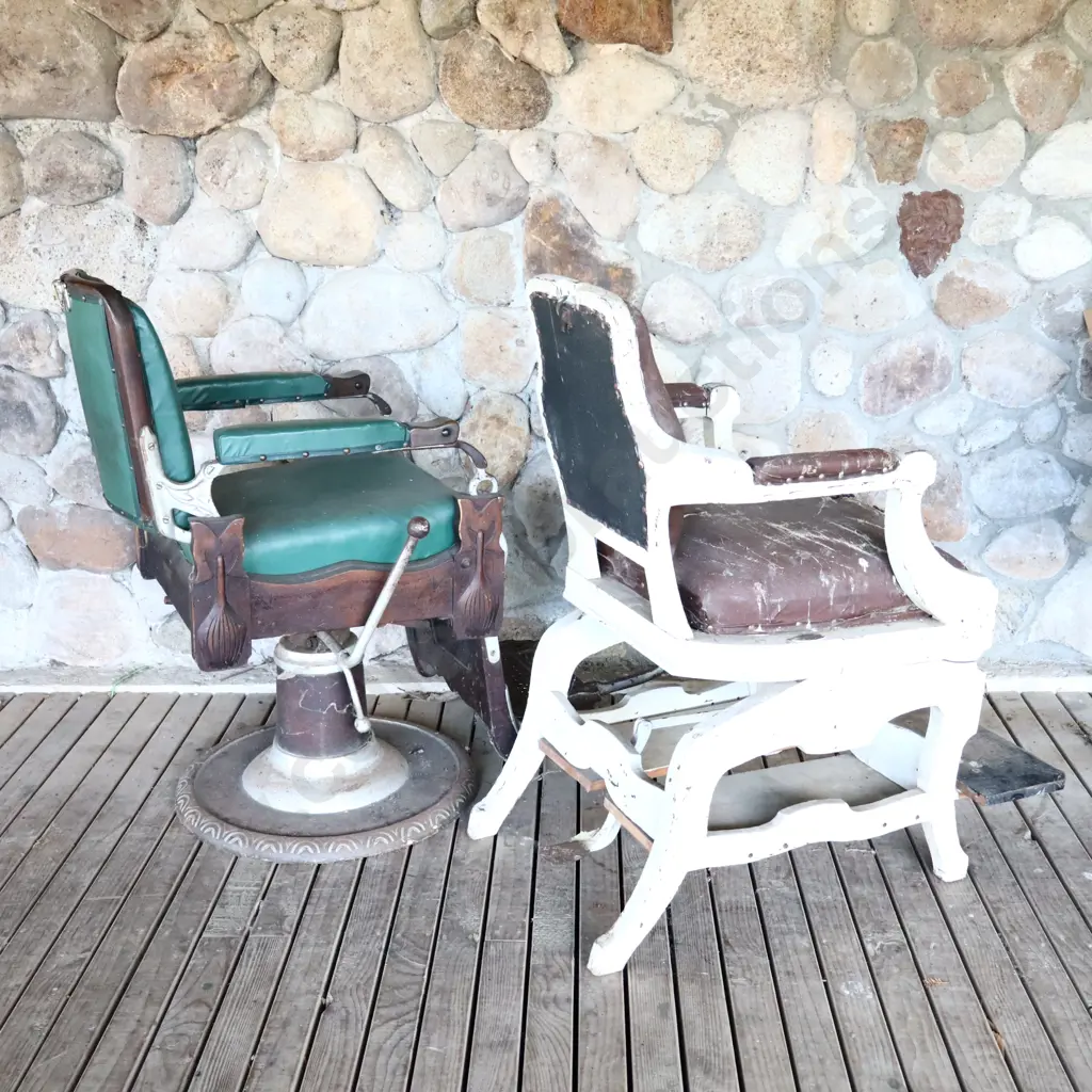 Antique Barber Chair With Cast Iron Parts And Antique Tilting Shaving Chair Image 1++