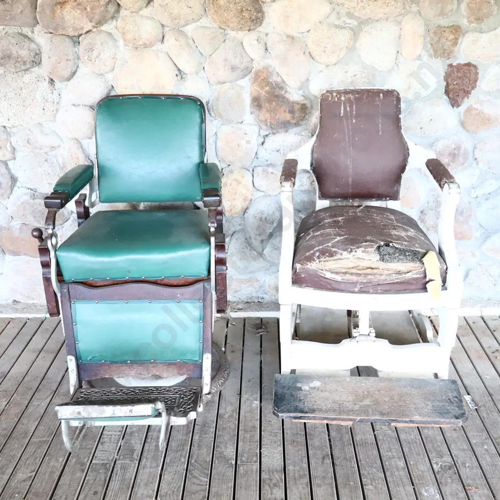 Antique Barber Chair With Cast Iron Parts And Antique Tilting Shaving Chair Image 1++