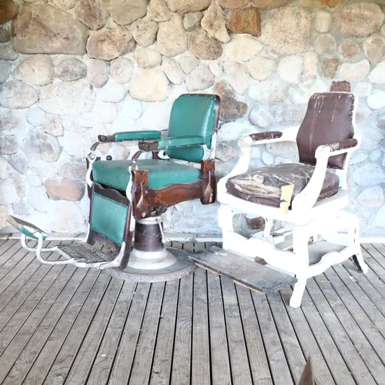 Antique Barber Chair With Cast Iron Parts And Antique Tilting Shaving Chair