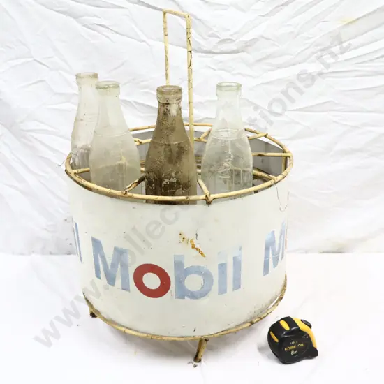 Mobil Oil Bottle Rack With 4 Mobil Oil Bottles