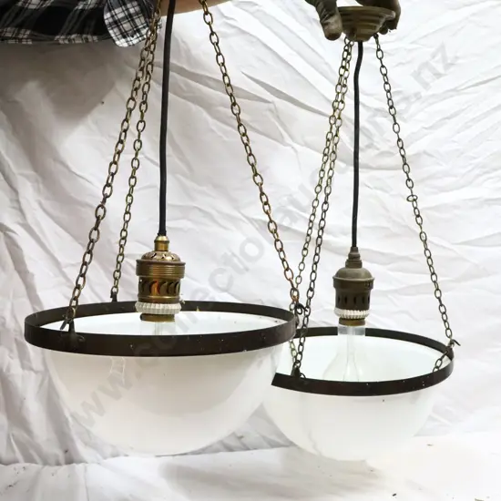 Pair Early Electrical Milk Glass Hanging Lights