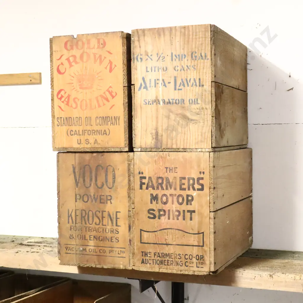 Petrol Boxes X4. Gold Crown, Alfa laval, VOCO Power Kerosene And The Farmers Motor Spirit Image 1++