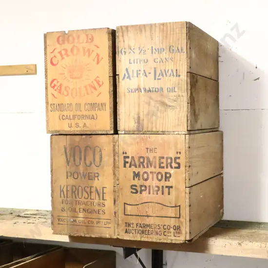 Petrol Boxes X4. Gold Crown, Alfa laval, VOCO Power Kerosene And The Farmers Motor Spirit