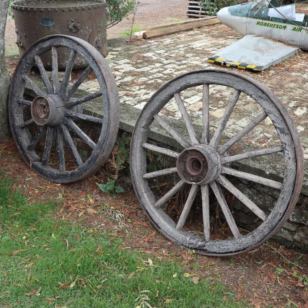 Pair Of Early Wooden Wagon Wheels Image 1++