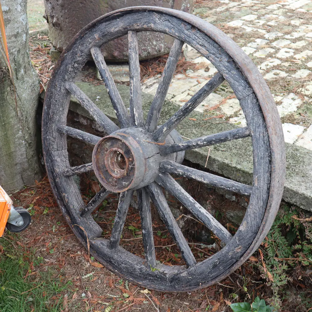 Pair Of Early Wooden Wagon Wheels Image 1++