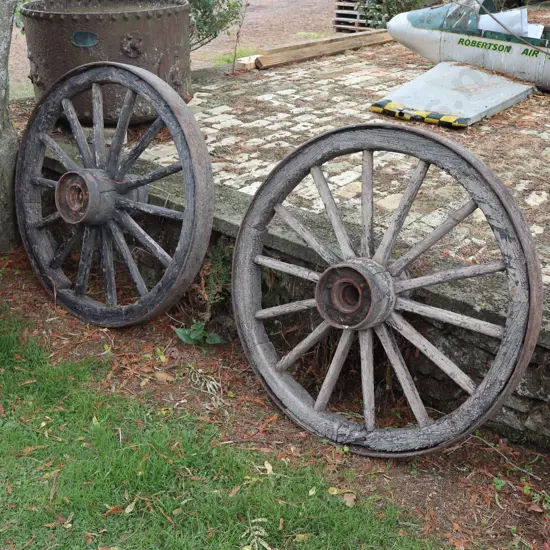 Pair Of Early Wooden Wagon Wheels