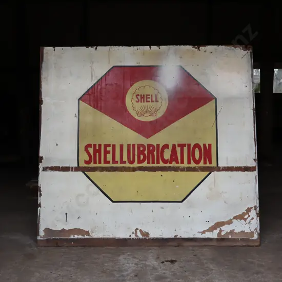 Shell Lubrication Hand Painted Hardboard Sign