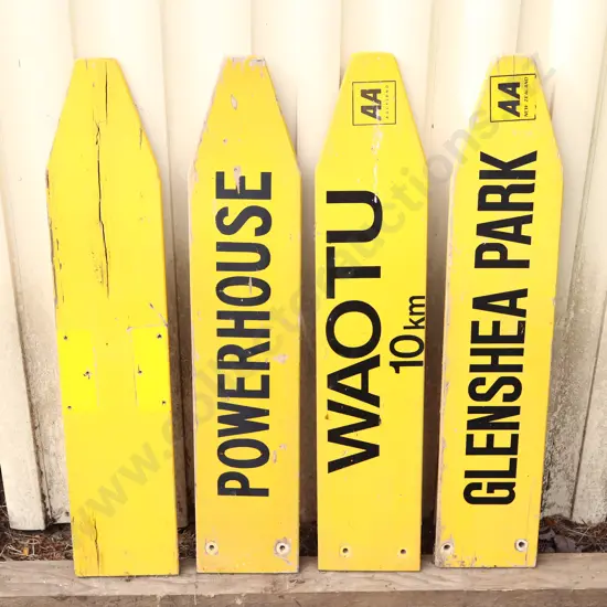 AA Signs x 4. 1km FVHS. Powerhouse, Waotu, Glenshea Park