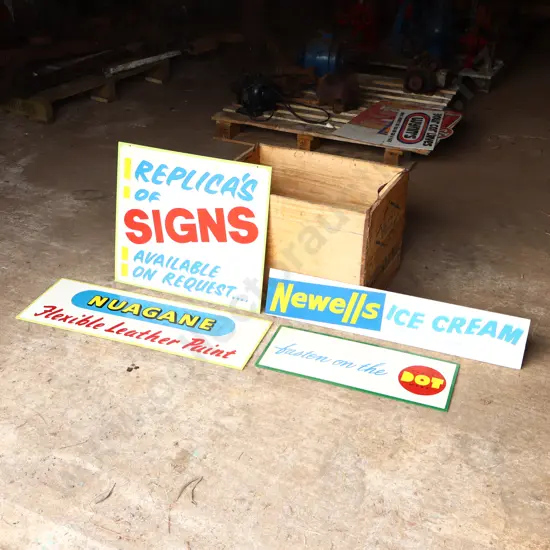 4 x Handpainted Signs by Ray Bovey. Signs , Nuagane, Newell's Ice Cream, DOT