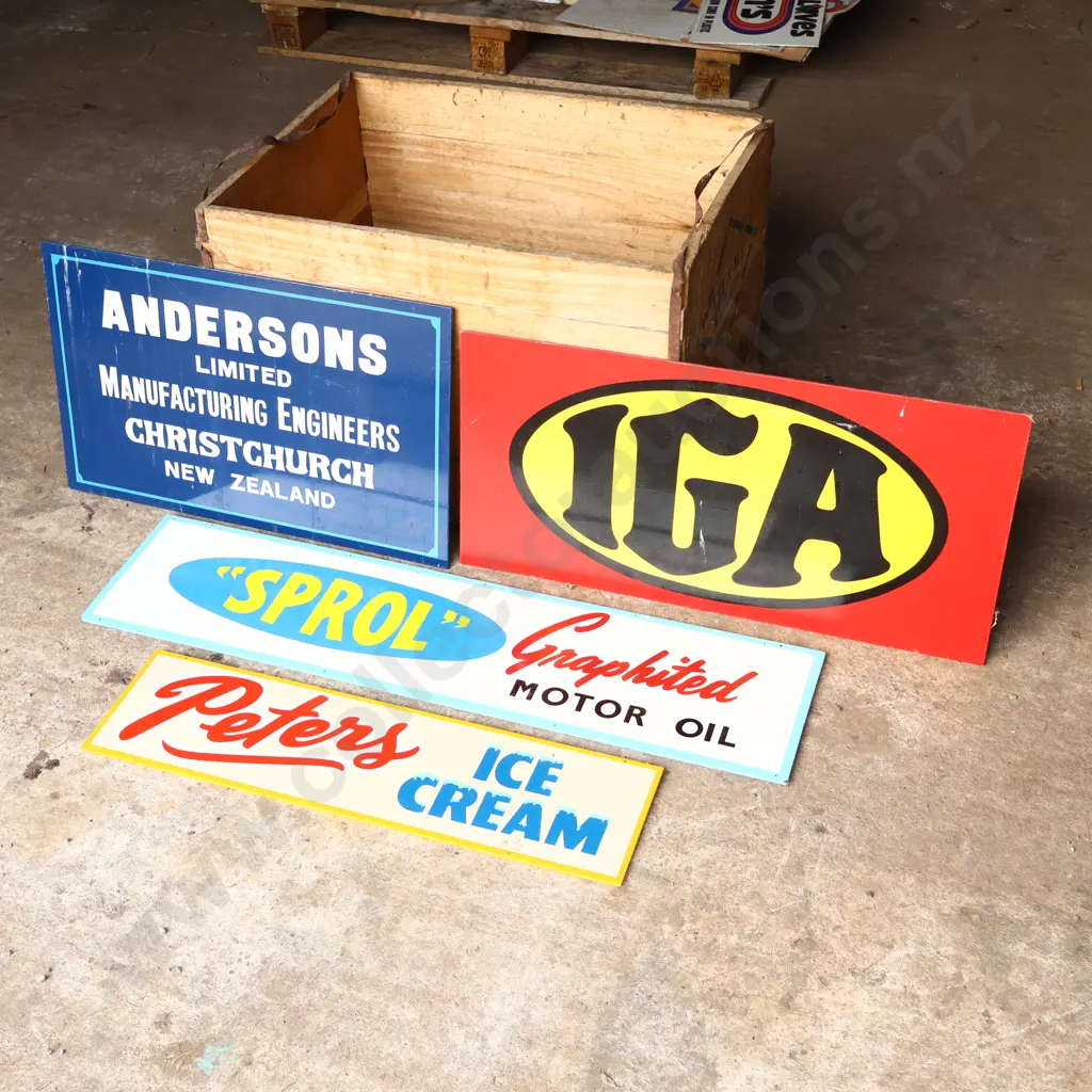 4 x Handpainted Signs by Ray Bovey. Anderson's, IGA, Sprol Motor Oil, Peter's Ice Cream Image 1++