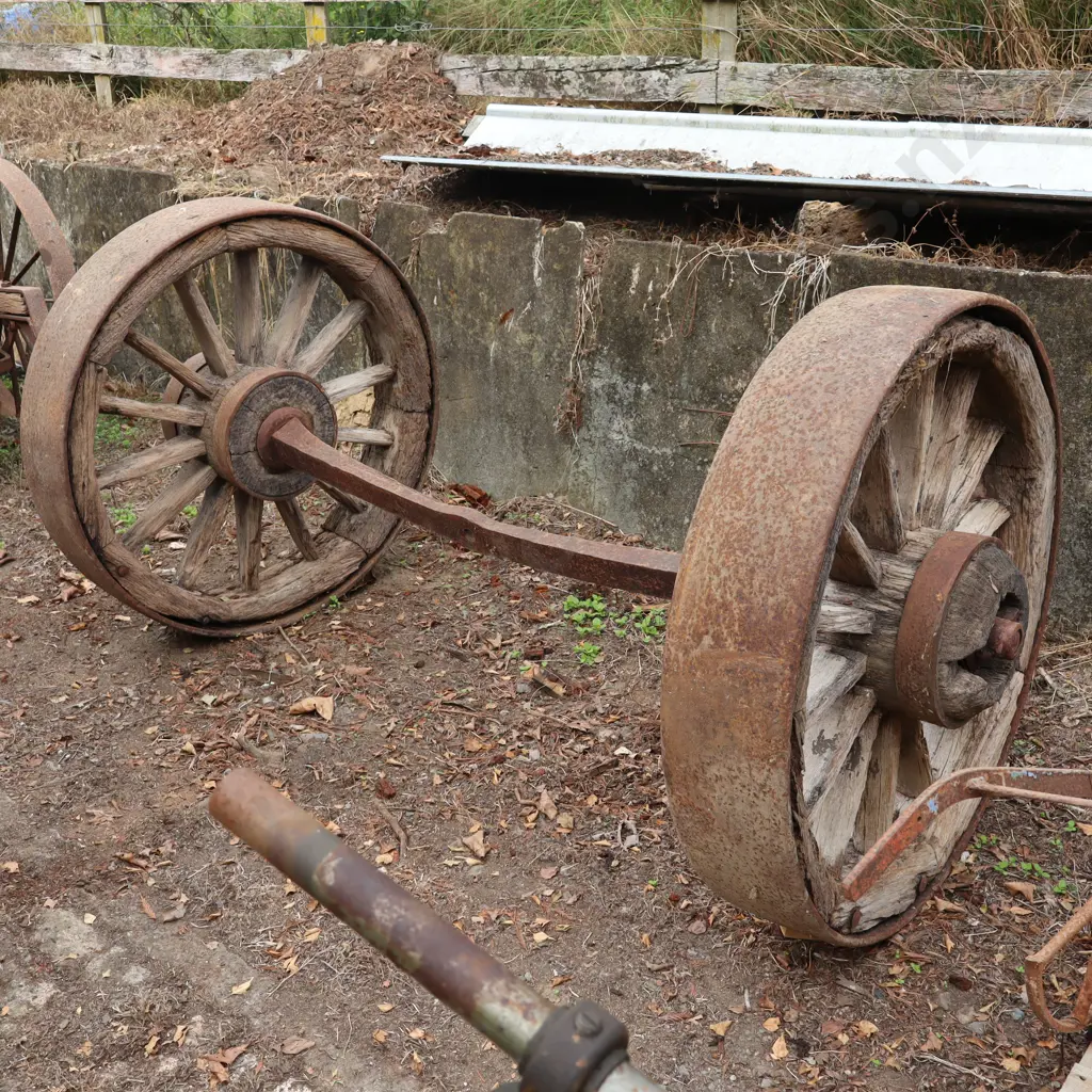LARGE Early Wagon Wheels. Most Probably For Logging. Very wide rare tread. Image 1++
