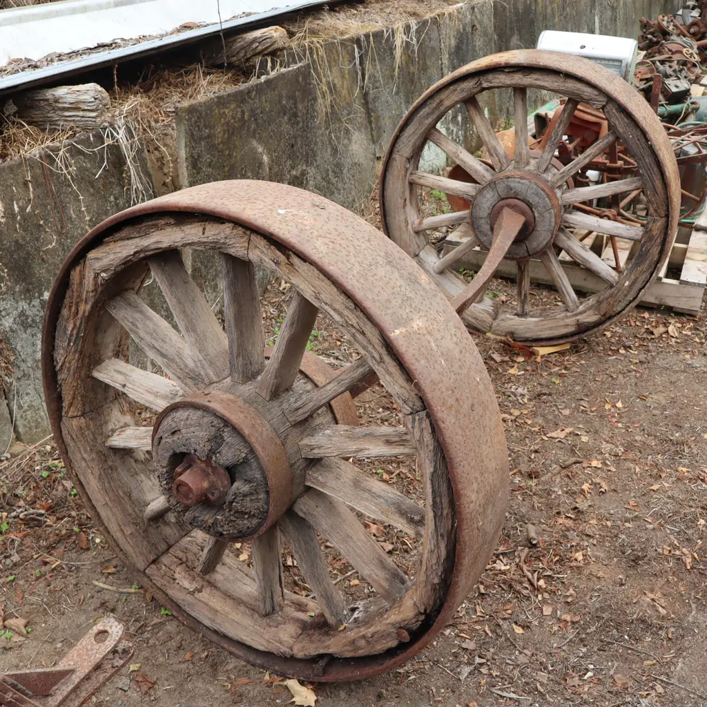 LARGE Early Wagon Wheels. Most Probably For Logging. Very wide rare tread. Image 1++