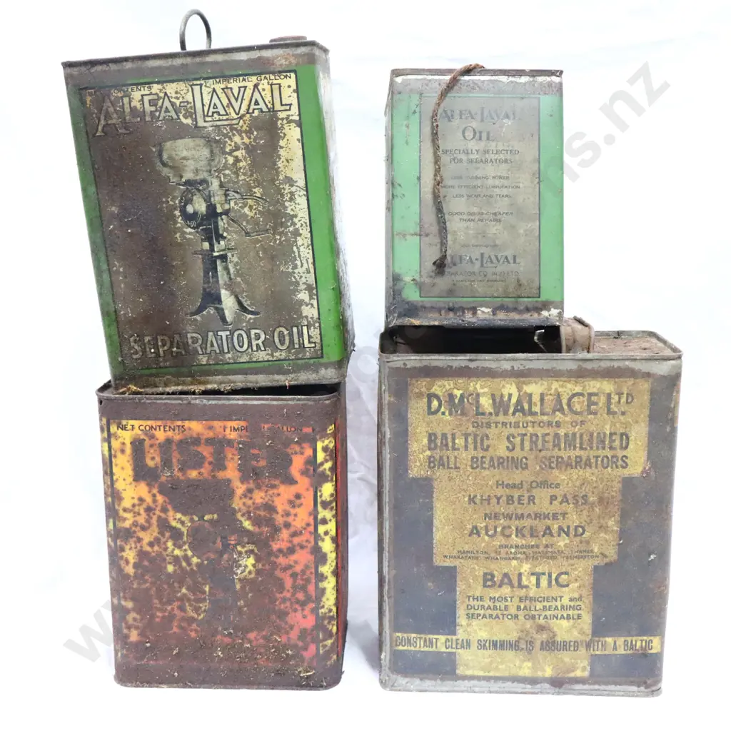 Seperator Oil Tins x 4. Baltic, Lister x 2 And Alfa Laval. Image 1++