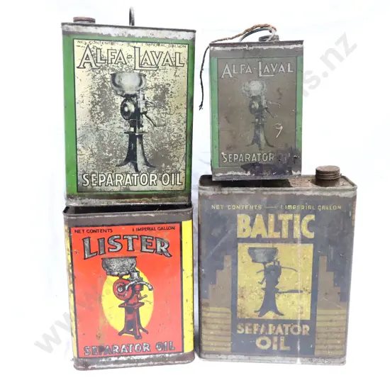 Seperator Oil Tins x 4. Baltic, Lister x 2 And Alfa Laval.