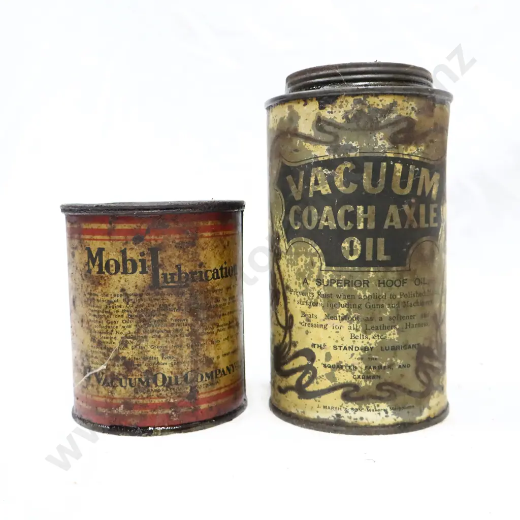 Early Vacuum Coach Axil Oil And Mobilubrication Tins Image 1++