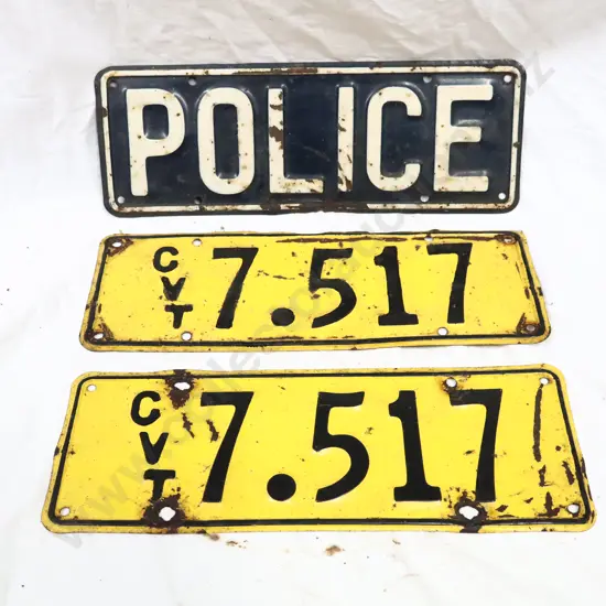 1961 - 1963 GVT License Plate Pair And POLICE License Plate