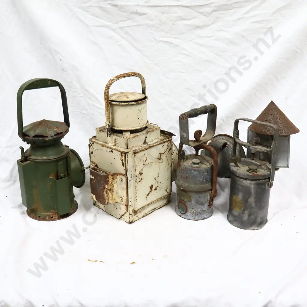 4 x Kerosene Lamps. 1 Broad Arrow Stamped.  Image 1++