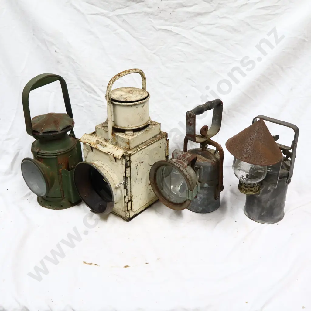 4 x Kerosene Lamps. 1 Broad Arrow Stamped.  Image 1++