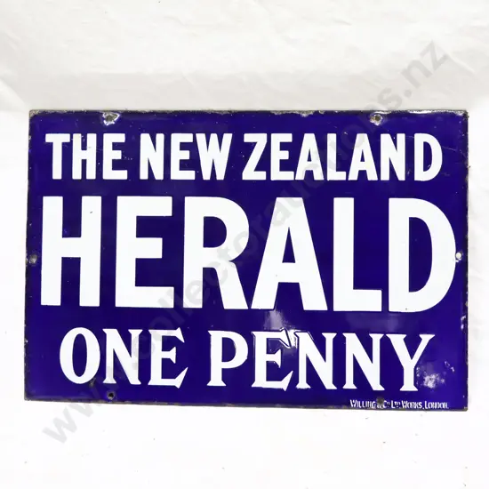 The New Zealand Herald One Penny Enamel Sign