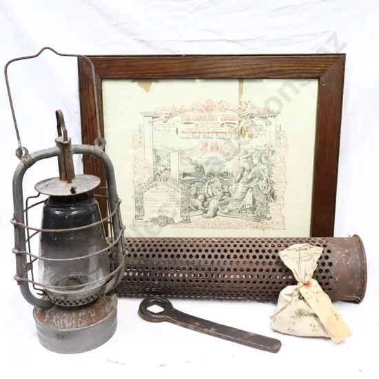 Great War Certificate, Gun Shell, Broad Arrow Sramped Tilley Lamp And Spanner, Royal NZ Air Force Stores Parcel.