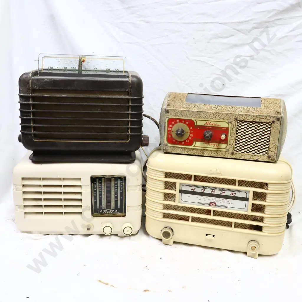 3 x Bakelite Radios, Phillips, His Masters Voice And Bell Plus Aladdin Radio Lamp. Image 1++