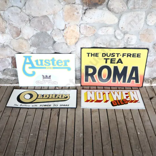 4 x Handpainted Signs by Ray Bovey. Auster, Roma, Oldham, Notwen Oils