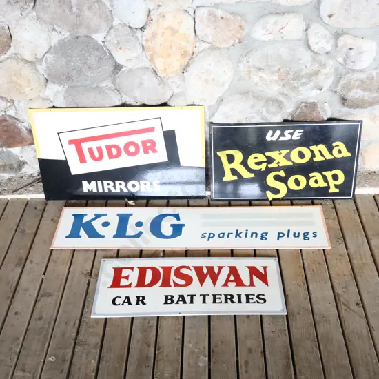 4 x Handpainted Signs by Ray Bovey. Tudor, Rexona, KLG, Ediswan